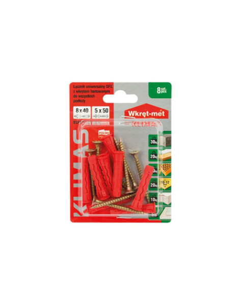 WM BLI Kołek uniwersalny z wkrętem fi 8x40/50 a'8szt